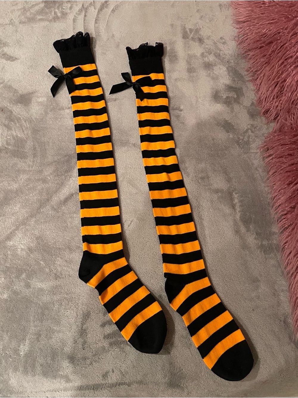 Pumpkin witch Striped Black and Orange Knee-High Socks with Bow